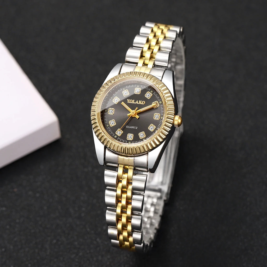 Luxury Rhinestone Women Watches Stainless Steel Band Quartz Wristwatch Clock Gift Relogio Feminino（Without Box）