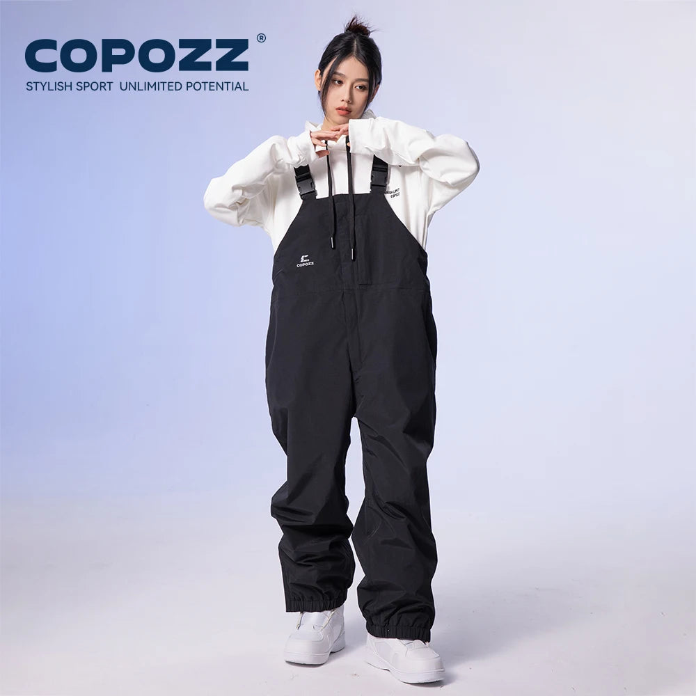 COPOZZ Thicken Snowboard Back Ski Pants All-in-one Oversized Windproof Waterproof Overalls Men Women Warm 3L Outdoor Jumpsuit
