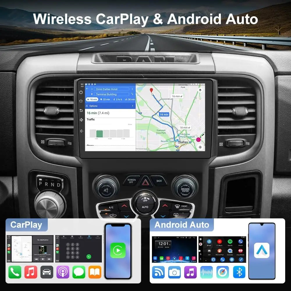 New Android 13 Touch Car Stereo Radio Multimedia Video Player GPS Navigation 5G WiFi Auto Radio For Dodge Ram 2013-2019 Wireless CarPlay Android Auto 9" HD IPS Display Support Cargo Rearview GPS DSP RDS BT AM/FM Auto AC 2GB+3