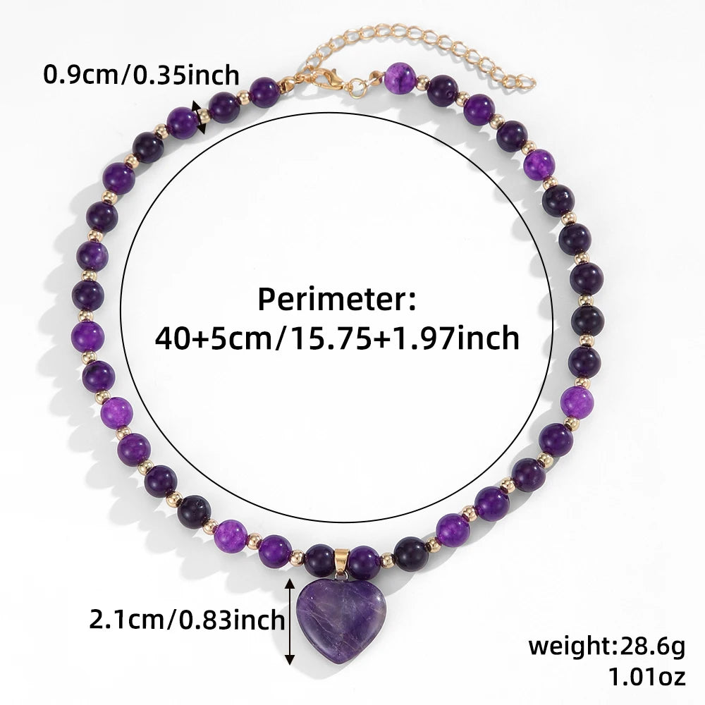 Fashion Ins Heart Stone Pendant Necklace for Women Bohemian CCB Beaded Necklace Jewelry Party Girlfriend Gifts