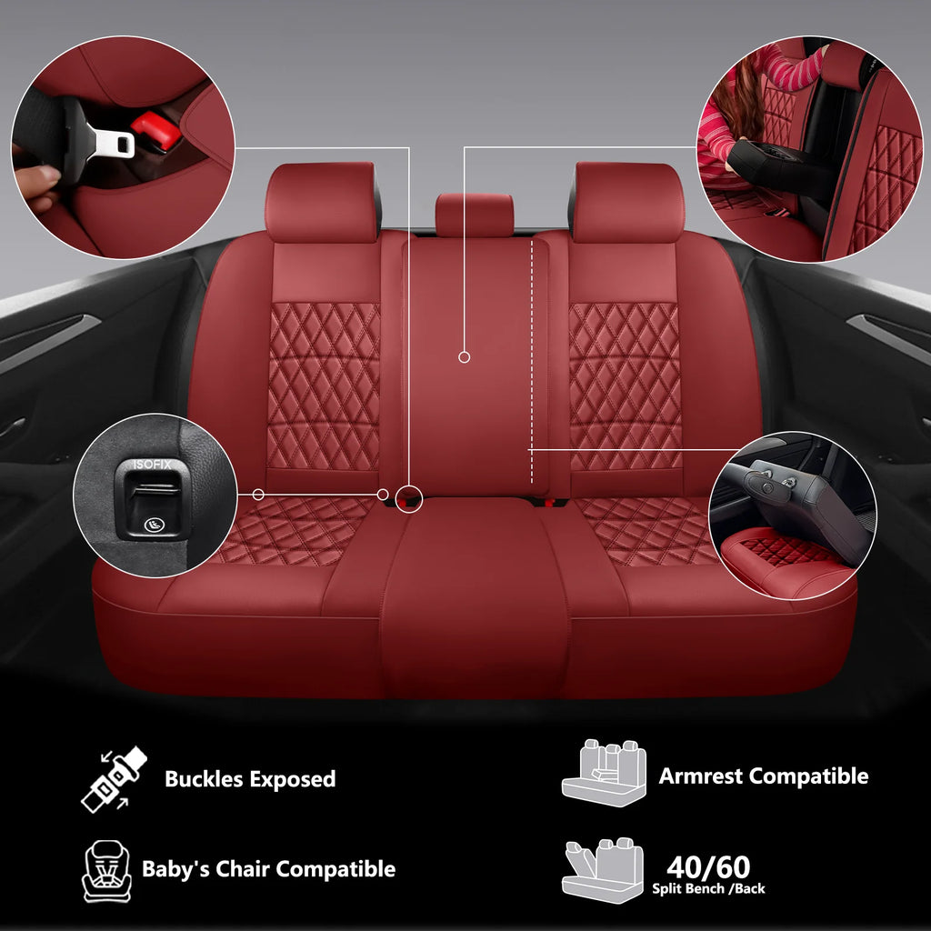C03-Wine Red Five-Seat Car Seat Covers Universal Full Surround Car Seat Covers Fits 95% of Vehicle Models Car Accessories Driver's Seat Cover or Passenger Seat Cover All Season Universal Pad
