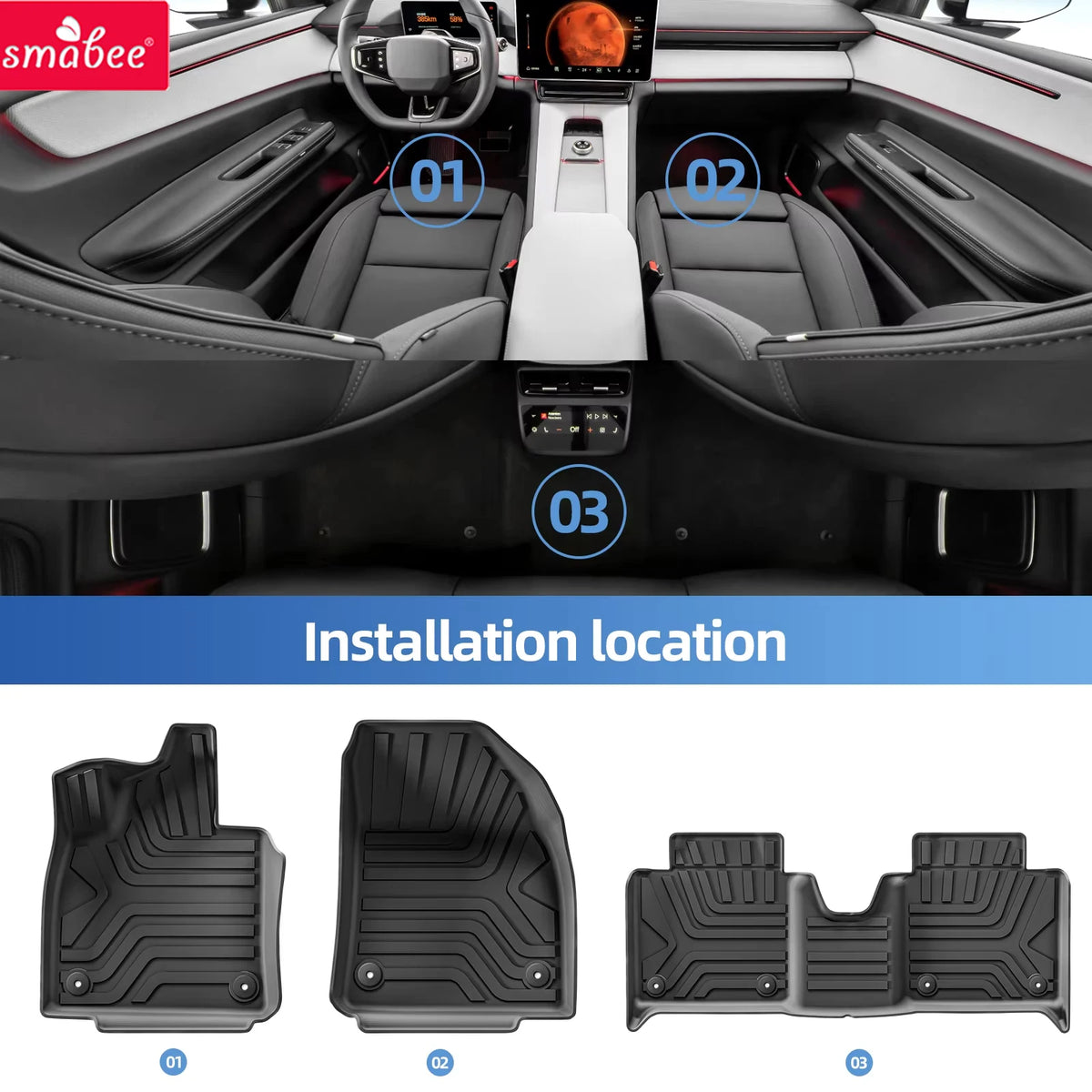 Smabee Left Drive for Polestar 4 2024-2026 Car Floor Mats Cargo Liner Trunk Pad TPE 3D Foot Mat Waterproof Accessories Black