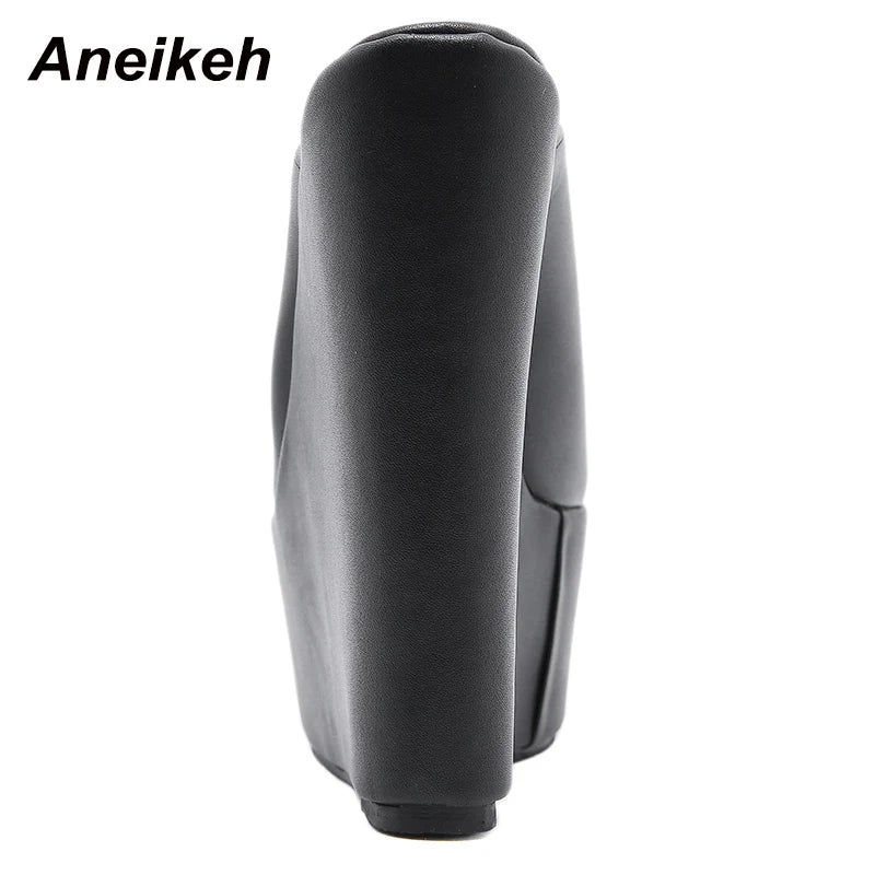 Aneikeh Summer Fashion Women's Slippers Sexy Platform PU Wedges Peep Toe Rome Party Shoes Sandalias Mules 35-42 Elegant NEW 2025