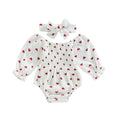 Tregren Infant Baby Girls Valentine's Day Romper Heart Print Long Sleeve Boat Neck Jumpsuits Spring Fall Bodysuits with Headband