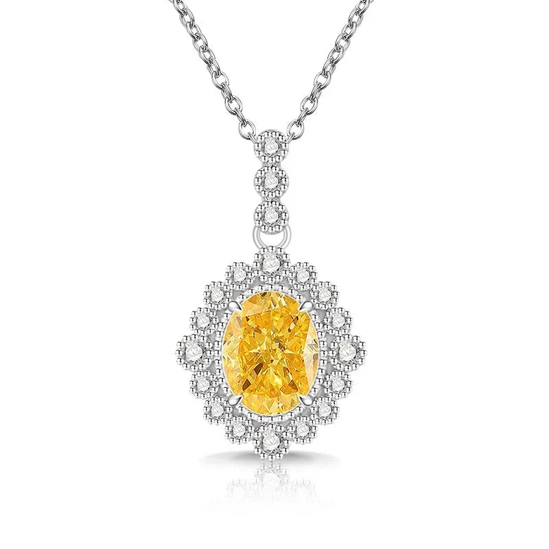 925 Sterling Silver Fashion Temperament Zircon Ice Flower Cut Pigeon Egg Necklace Birthday Party Anniversary Gift