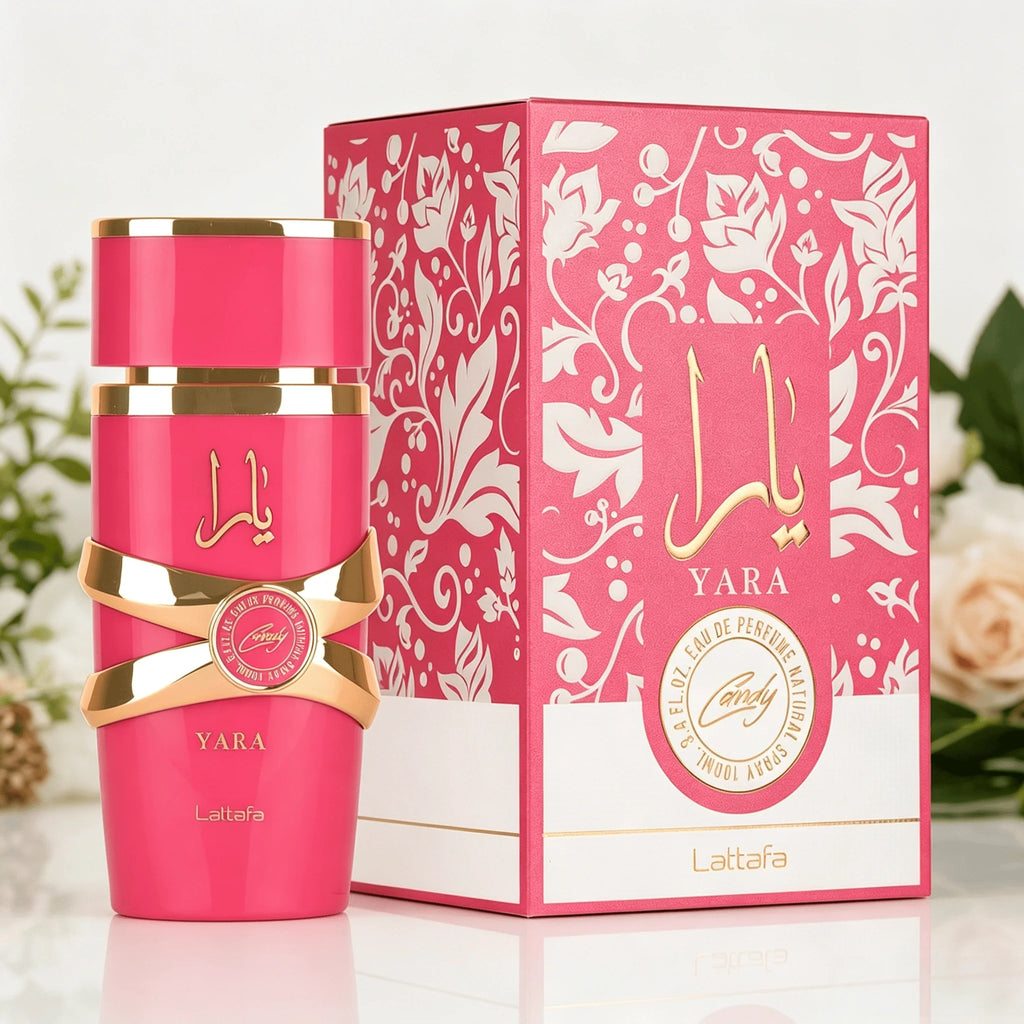 YARA LATTAFA Yara Candy Eau De Parfum 100ML With Original Gift Box Long Lasting Sweet Candy Floral Vanilla Fragrance Women Perfume Glossy Hot Pink Gold Luxury Bottle Romantic Scent Dating Wedding Gift for Ladies
