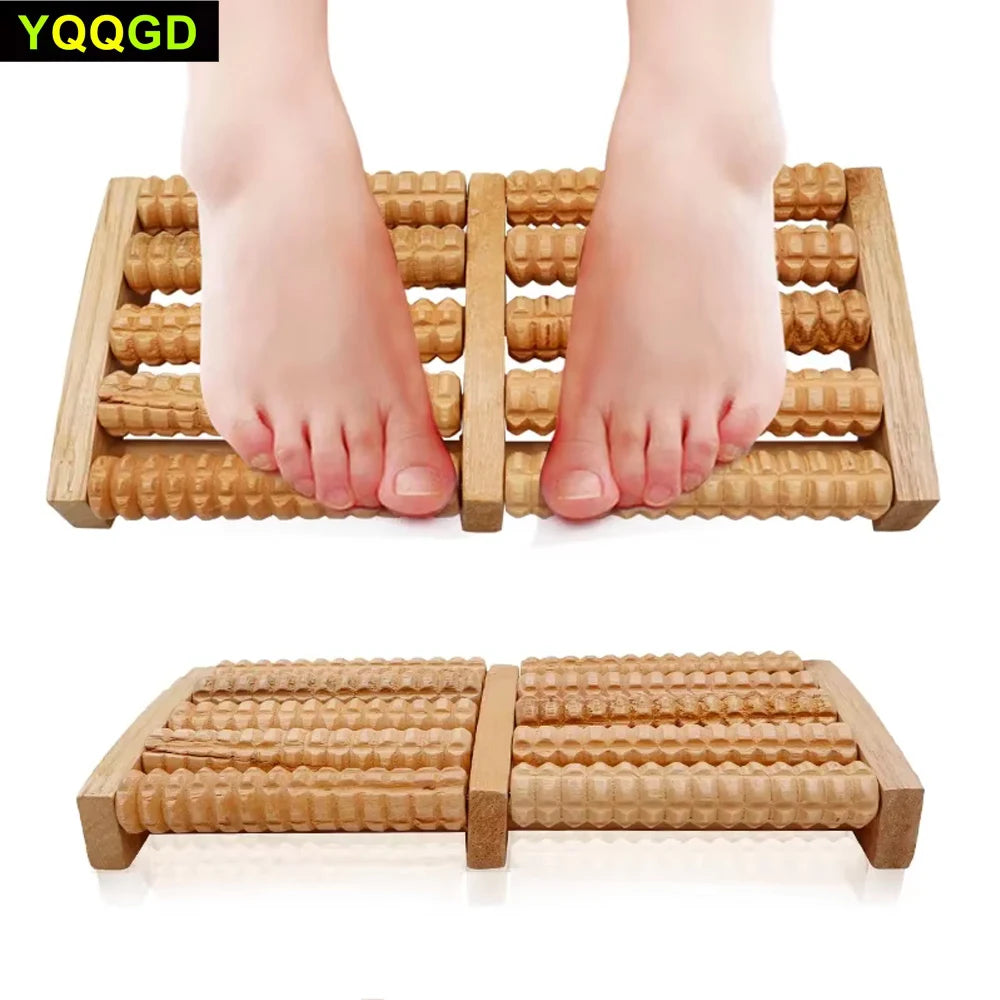 5 Row Wooden Foot Massage Roller Acupressure Trigger Point Relax Pain Stress Relief Shiatsu Roller Foot Massager Care Tools