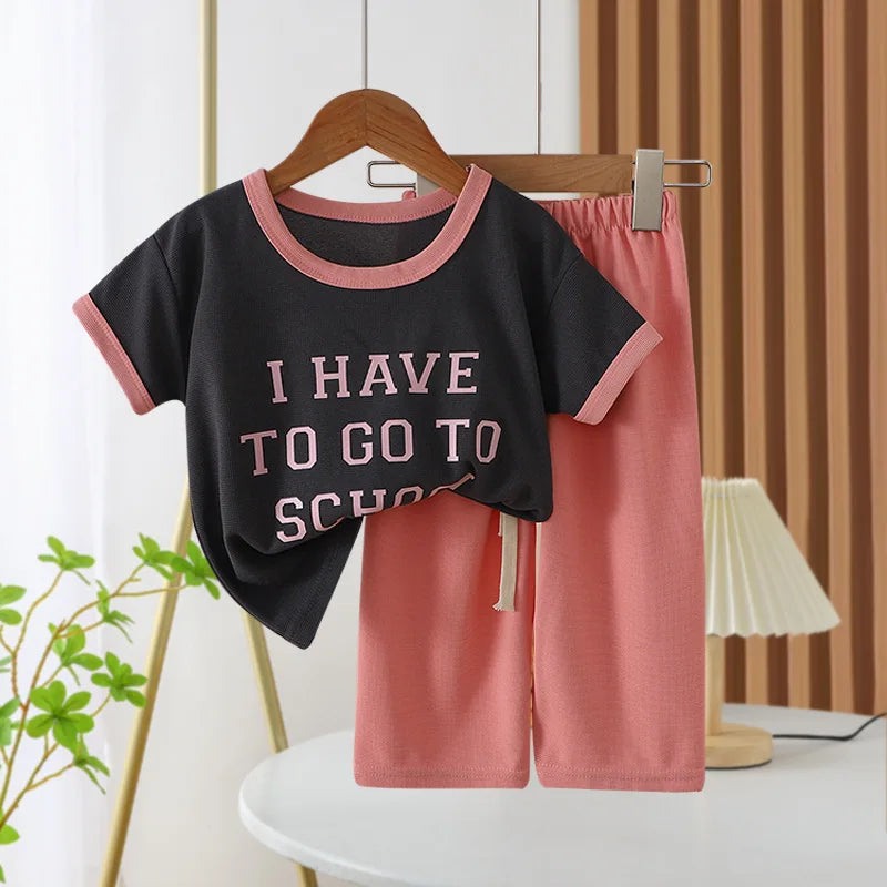 New Spring Summer Girls Clothing Set Letter Cartoon Frog Print Comfortable T-shirt+Pants 2Pcs Suit For Kids Children Outfit