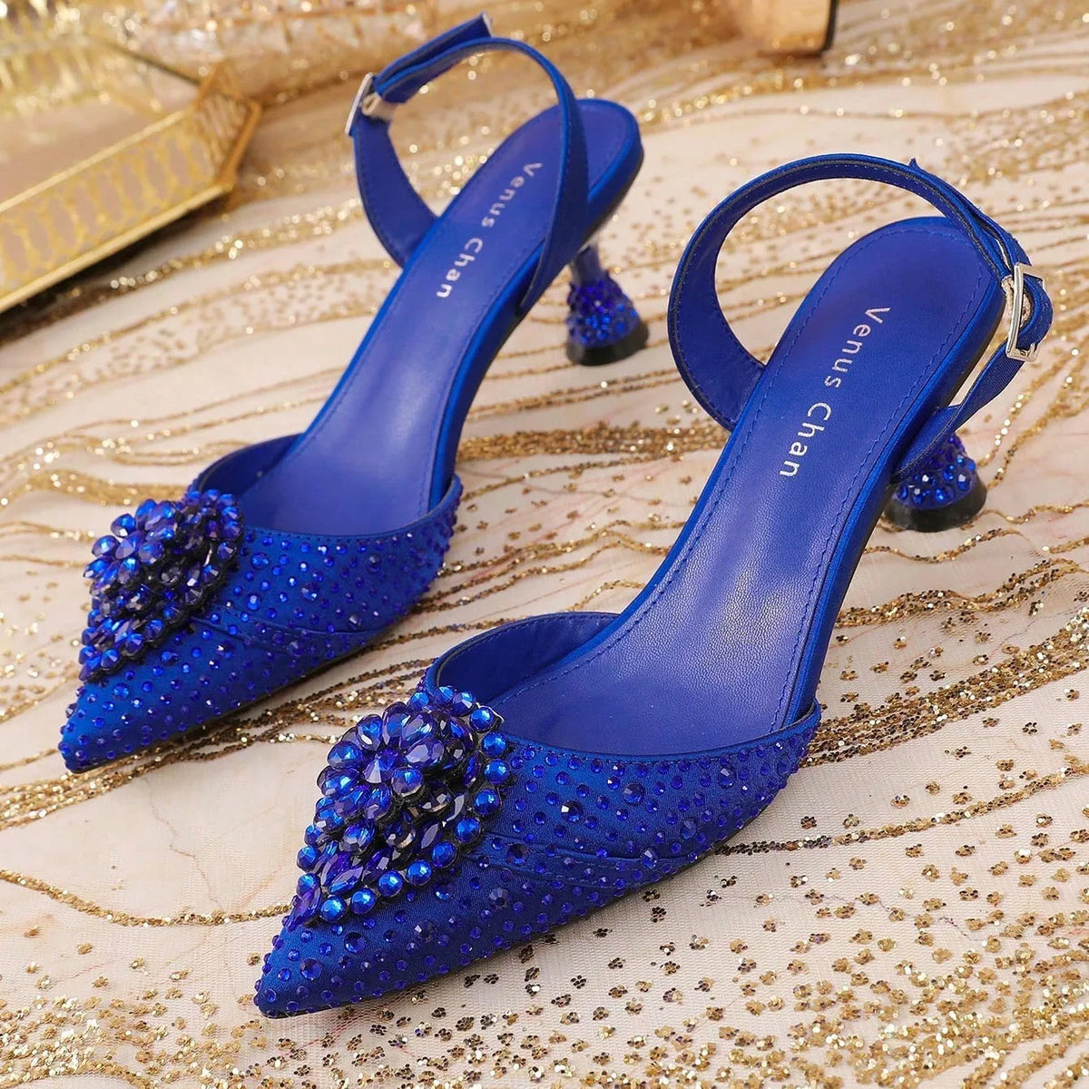 Sky Blue Wedding High Heels for Women Italy Design Rhinestone  Decorate Pointed-Toe Gorgeous Parties 2025 INS Lady Plus Size