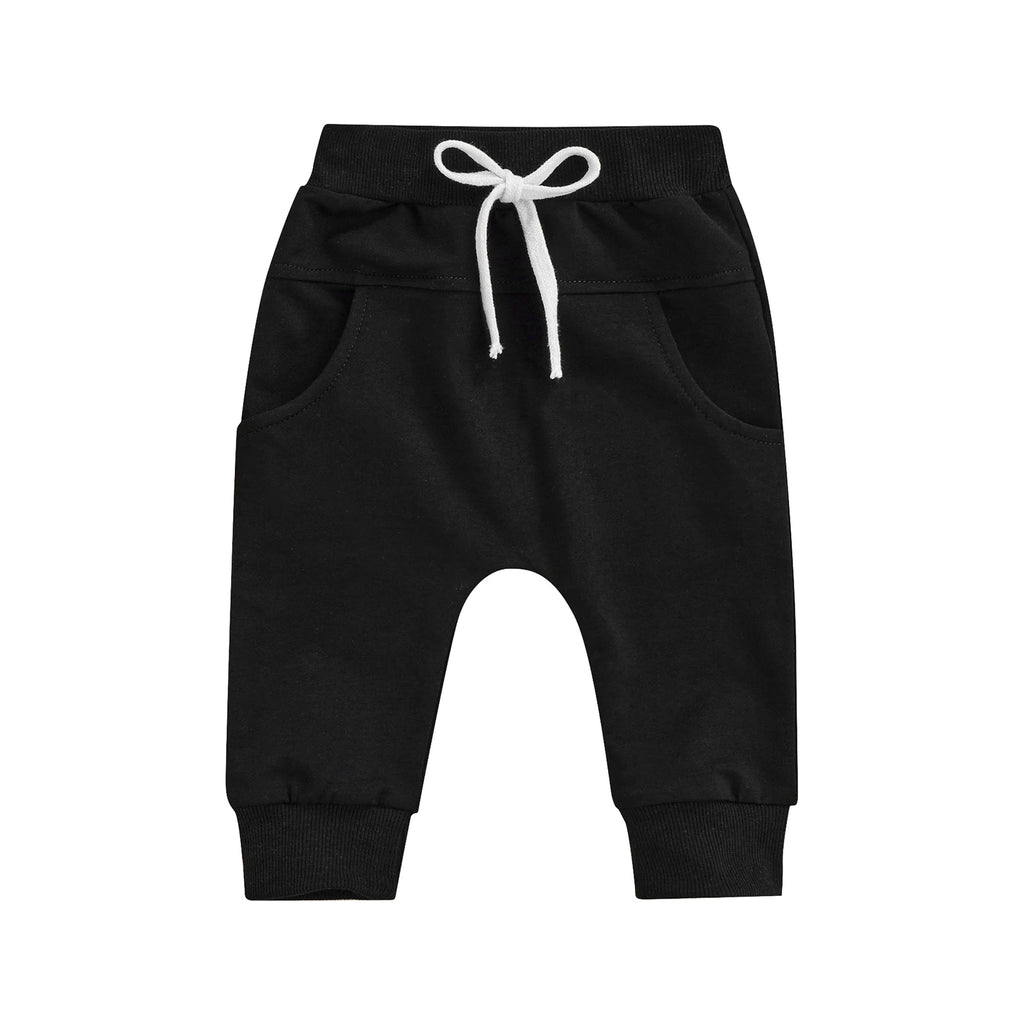 Newborn Baby Boys Girls Trousers, Elastic Waist Adjustable Drawstring Plain Leisure Style Loose Fit Long Pants 0-3T