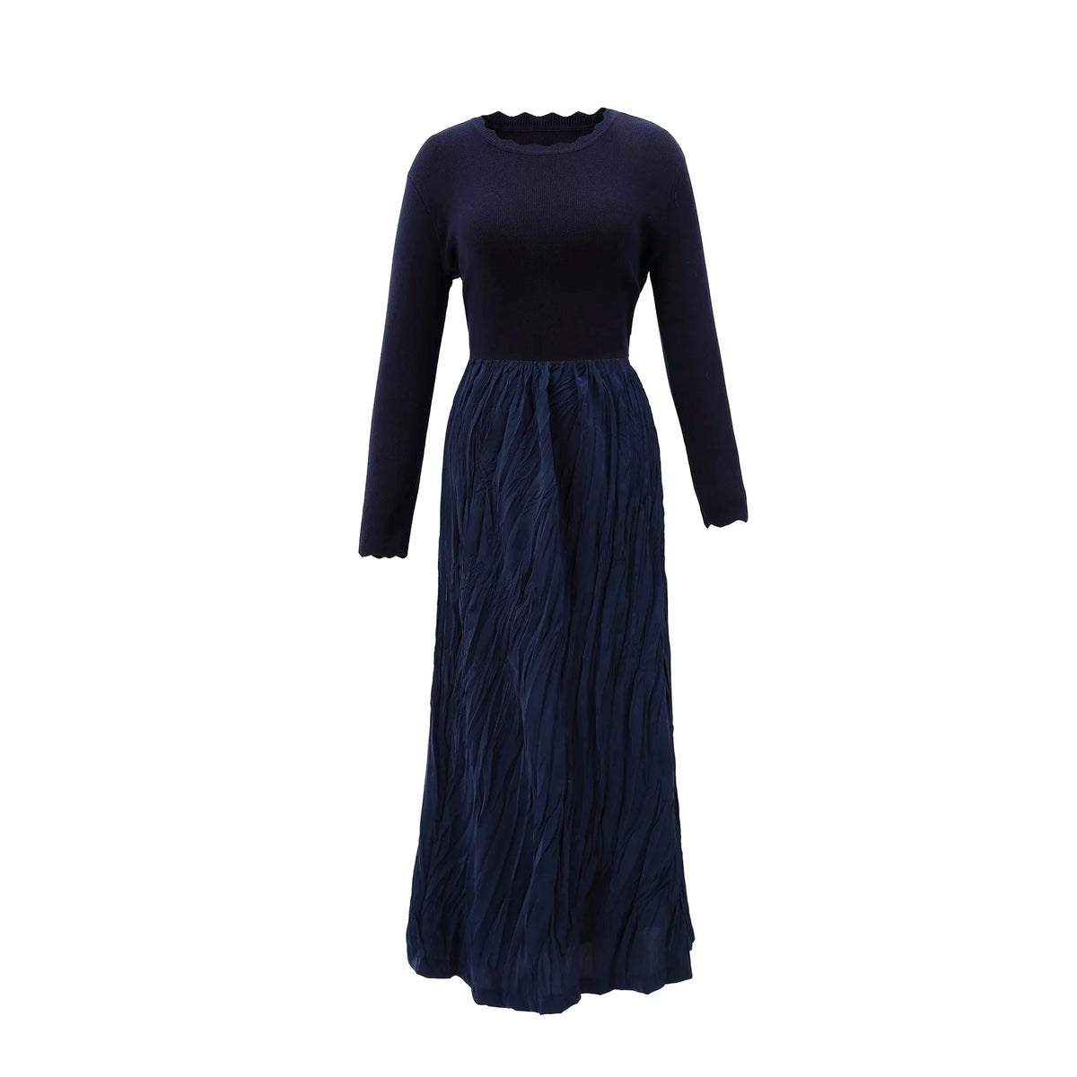 AP 2026 Women Autumn and Winter Crinkle Dress Knitting Patchwork Elegant Lady Maxi Dress