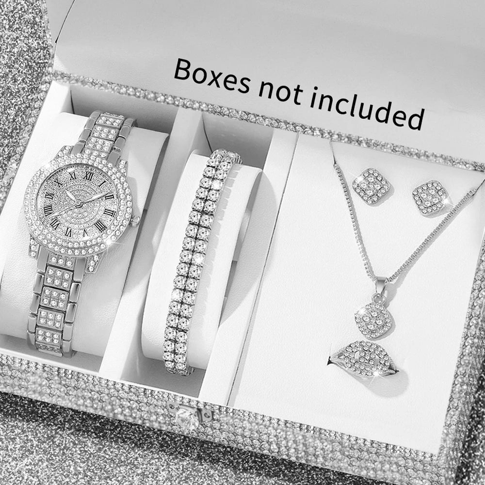6pcs elegant ladies' quartz watch with necklace accessories set, suitable for daily wear and holiday gifts