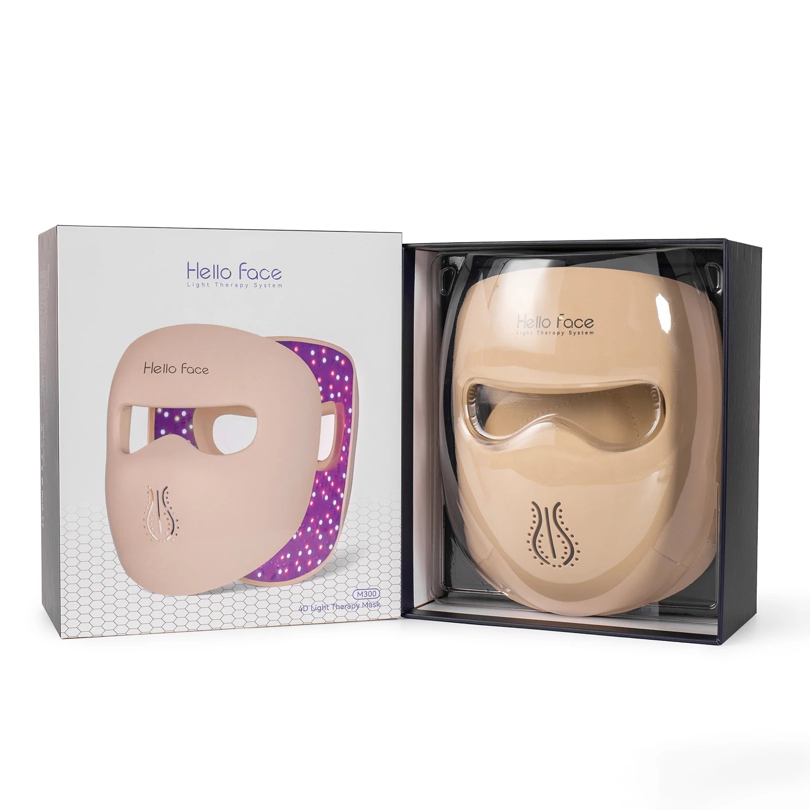 Hello Face M300 Mask - 3000mAh Battery, Skin-Like Silicone, 4D Light Therapy Khaki LED Facial Mask