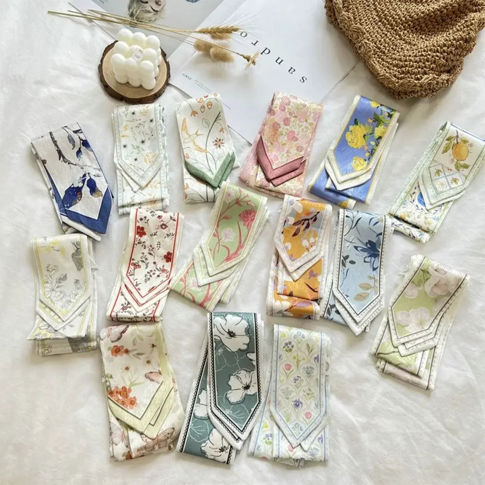 Summer Versatile Satin Silk Ribbon Scarf Long Thin Narrow Bag Strap Fresh Floral Hair Tie for Women