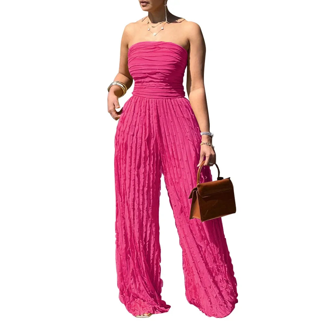 Strapless Sleeveless Wide Leg Jumpsuit Elegance Highlights the Collarbone Strapless Design Long Rompers High Waisted Jumpsuits