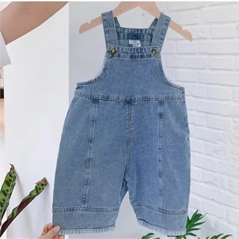 Autumn New Children Loose Overalls Boys Girls Casual All-Match Denim Trousers Spring Fall Solid Outwear 1-7Y Kids Bib Pants