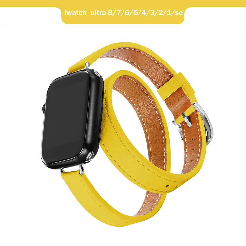 Band for Apple Watch Ultra 49mm 45mm 42mm 44mm 41mm 38mm 40mm Double Tour Leather Strap Iwatch Series 9 8 7 6 Se 5 4 3 2 Correa