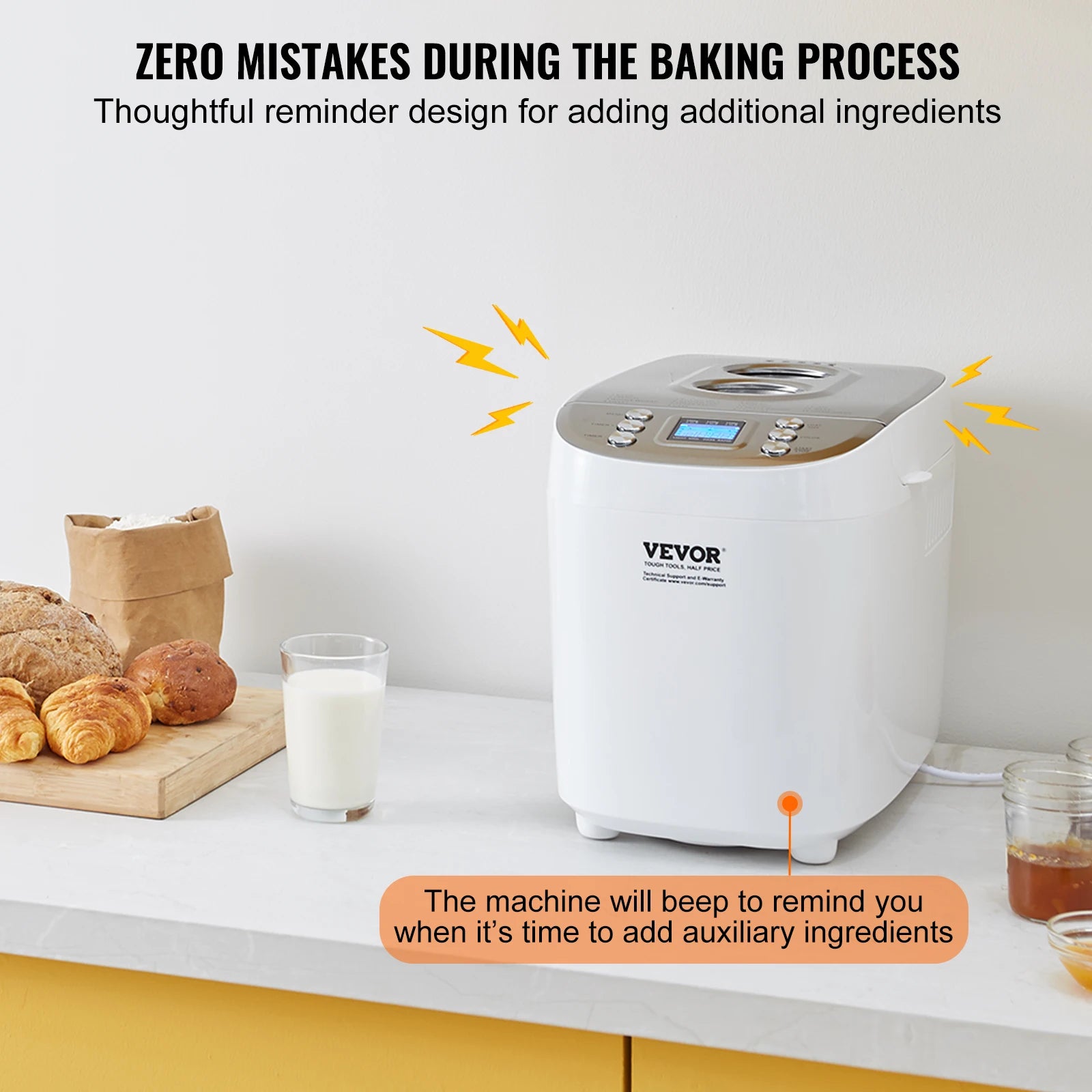 SucceBuy 2/3 LB Bread Maker 15-in-1 Dough Machine Nonstick Ceramic Pan Automatic Bread maker with Gluten Free Setting