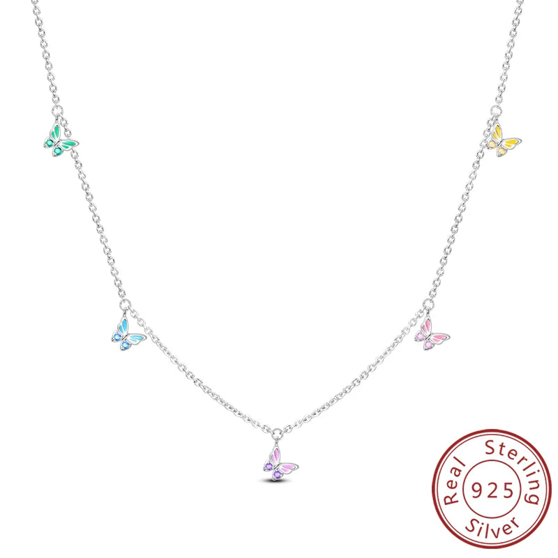 Necklace 925 Sterling Silver Butterfly Love Heart Bear Classic Simple Adjustable Necklace For Women Girl Fashion Jewelry Gifts