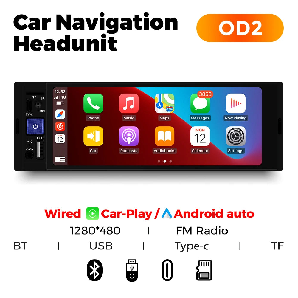 Universal 1 Din Car Stereo 6.86Inch HD Touch Screen Car Multimedia Player Wireless CarPlay Auto BT FM USB Car Radio Audio Player