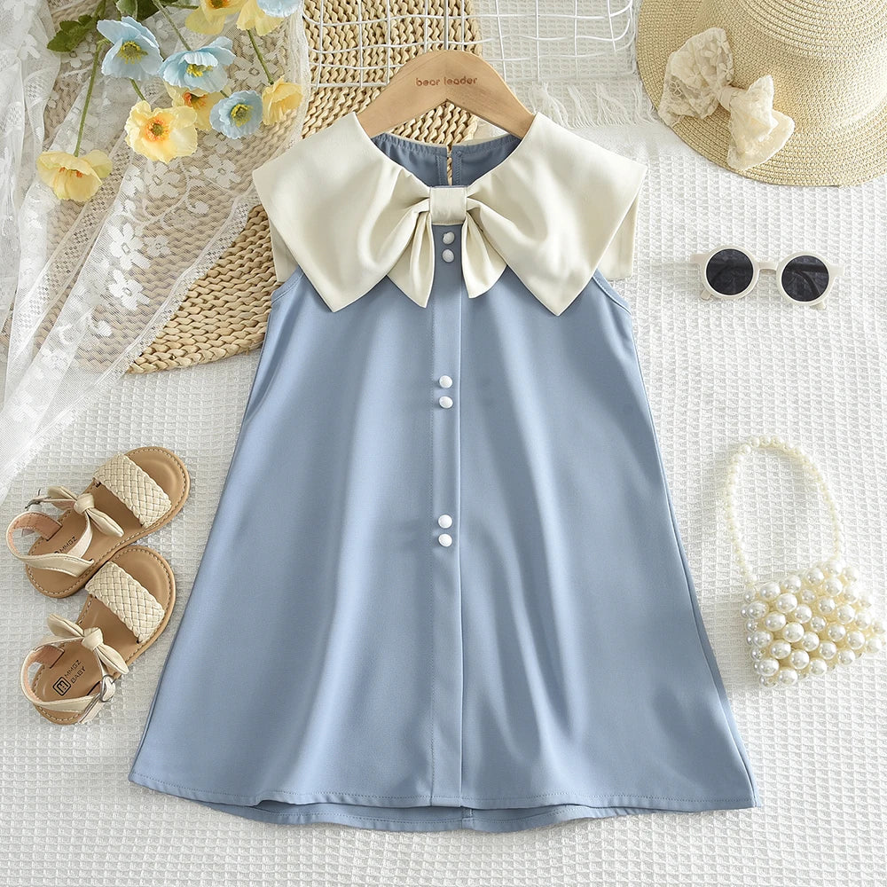 Black Bow Decoration Princess Dresses Korean Version Summer New Sleeveless Girls Dress Sweet and Simple Children's Clothing