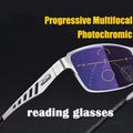 Adjustment Photochromic Multifocal Reading Glasses Men Progressive Anti-Blue Ray Business Spectacles Half-Frame Eyewear 1.0-3.5