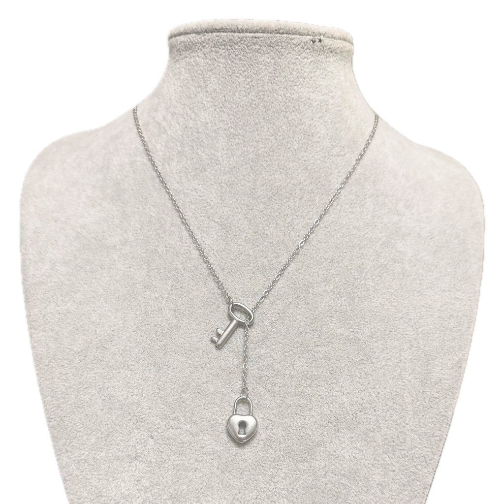 Key to My Heart Lock and Key Lariat Necklace Stainless Steel Dainty Love Padlock Key Y Necklace Valentine Necklace Gift for Her
