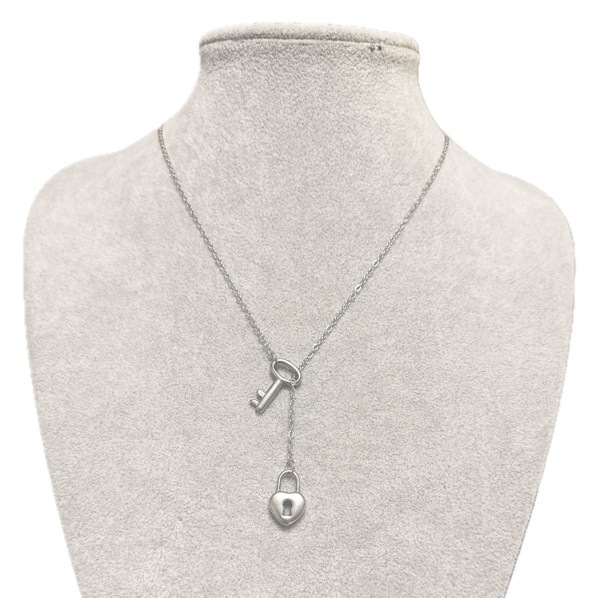 Key to My Heart Lock and Key Lariat Necklace Stainless Steel Dainty Love Padlock Key Y Necklace Valentine Necklace Gift for Her