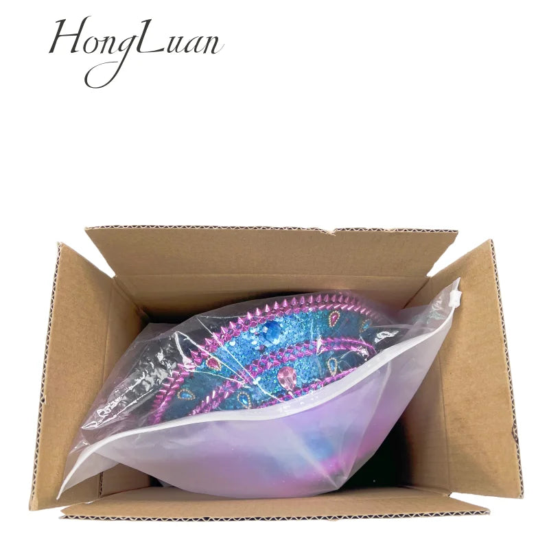 HongLuan Blue Steampunk Captain Hat Rhinestone for Burning Man Festival Woman, Vintage Military Accessories & Military Cap Man