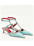 Summer Square Headed Rivet High-heeled Women's Sandals, Fashionable and Sexy Women's Party T-table Women's Plus Size Sandals