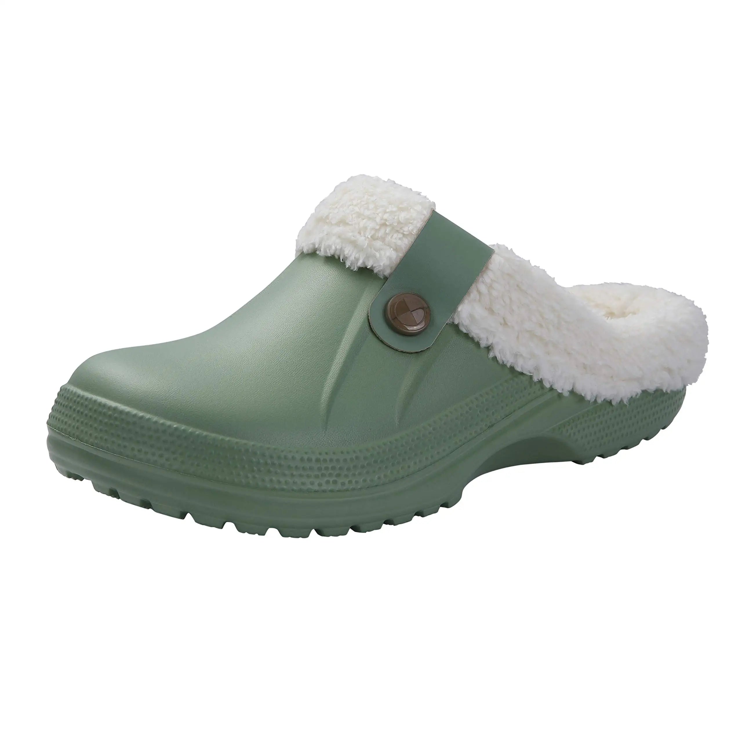 Comwarm Winter New Fuzzy House Slippers For Women Men Waterproof Garden Shoes Soft Plush Slippers Outdoor Warm Furry Clogs Slide