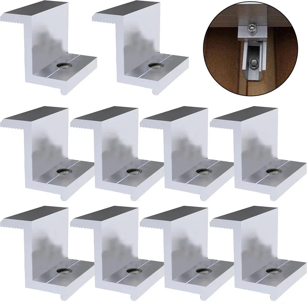 10Pcs Aluminum Alloy PV End Clamps Solar Photovoltaic Brackets For Solar Module Panel Racking Mounts Accessories