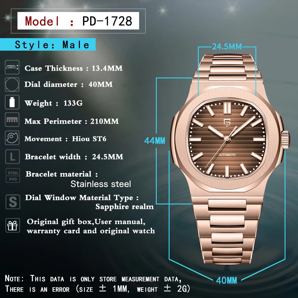 New Men's Watches PAGANI DESIGN Luxury Rose Gold Automatic Watch For Men Mechanical Wristwatch Waterproof AR Sapphire Clock 2026 EU Local Shipping