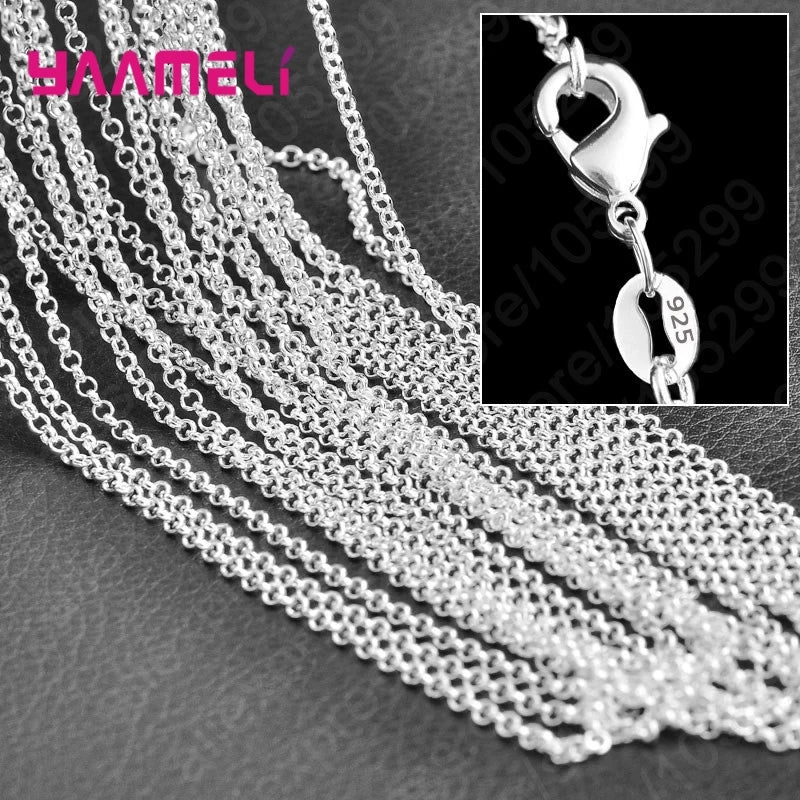 5pcs Lot Wholesale Pure S925 Sterling Silver Charm Link Chain Necklace Jewelry with Strong Smooth Lobster Clasps 16-30 Inches