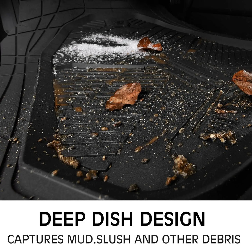 Heavy Duty Rubber Car Mats 2-Piece Front, Deep-Dish All Weather, Universal Fit, Anti-Slip, Black