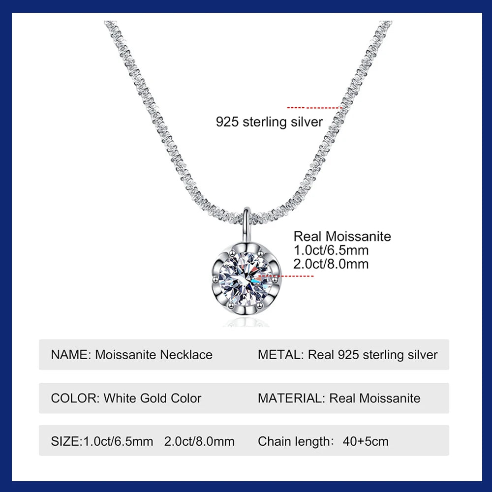 Moissanite Necklaces for Women 925 Sterling Silver Sparkling Cauliflower Chain with 2CT Diamond Pendant Dainty Jewelry Gift