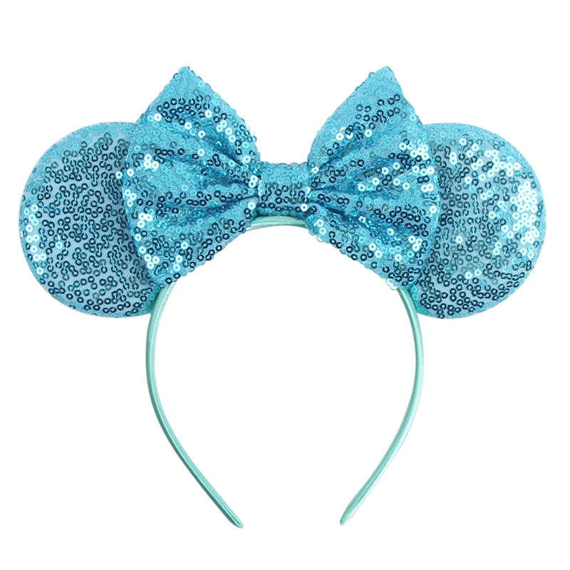 1pc Classic Sequin Headband Mickey Minnie 3.5 "mouse Ear Headband Fashionable Solid Color Theme Park Party Hair Accessory