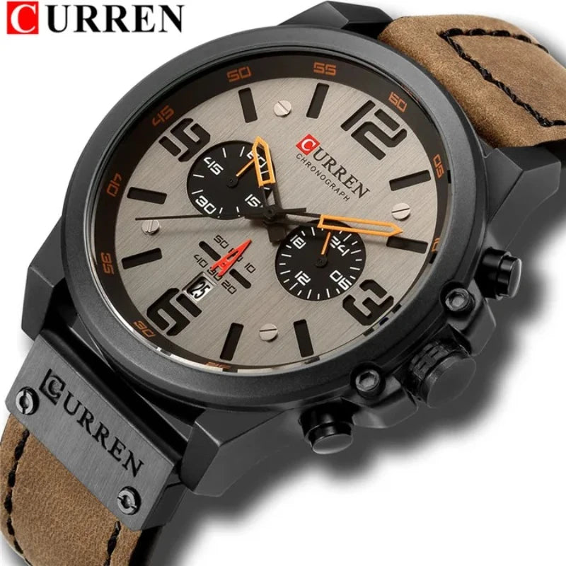 CURREN 8314 Men's Business Leather Strap Quartz Wristwatch, Waterproof Calendar Casual 6-Hand Quartz Watch