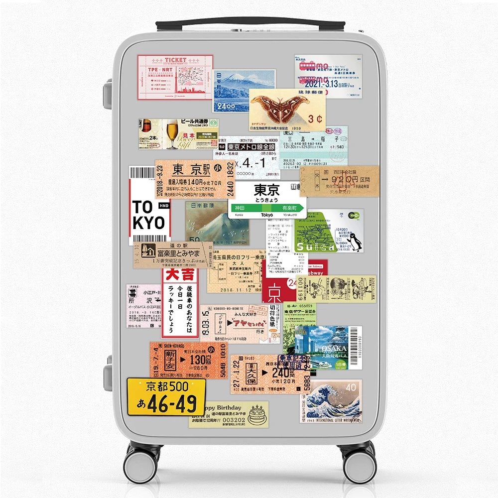 60PCS Japanese Postcard Ticket INS Style Stamp Sticker Stationery Travel Diary Luggage Waterproof Helmet Wholesale Stickers