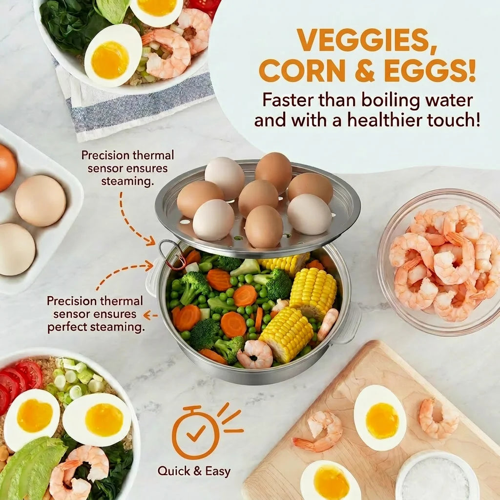 Egg Cooker with Timer - 14 Egg Capacity Electric Steamer for Hard Soft Boiled, Poached, Scrambled Eggs & Omelets, Auto Shut Off