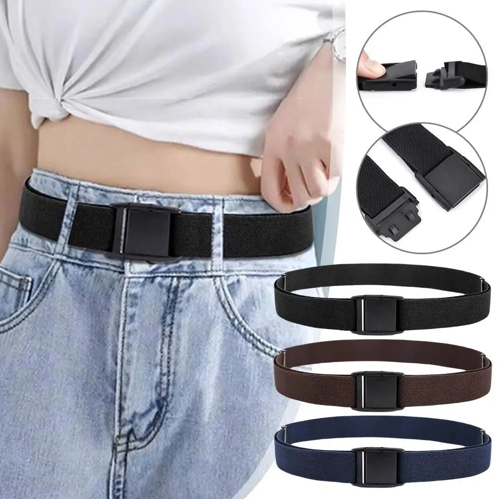 Unisex Stretch Belt Invisible Elastic Waistband No Show Flat Buckle for Jeans Pants Dresses Men Women Adjustable Comfort Belt