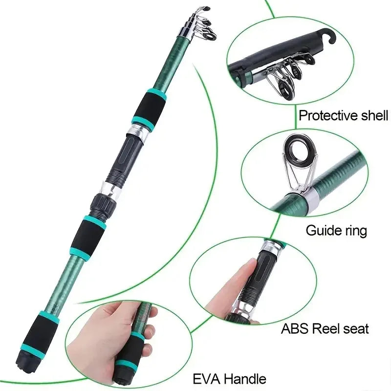 Fishing Pole Set Full Kits With Telescopic Fishing Rod And Spinning Reel Baits Hooks Travel Pole Set  Bait, hook, tackle set