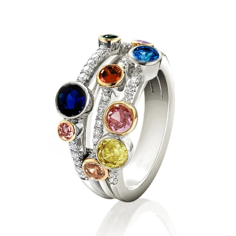 Huitan Vintage Two Tone Lady's Rings Anniversary Party Daily Wearable Luxury Cubic Zirconia Rings 2022 New Trend Women Jewelry