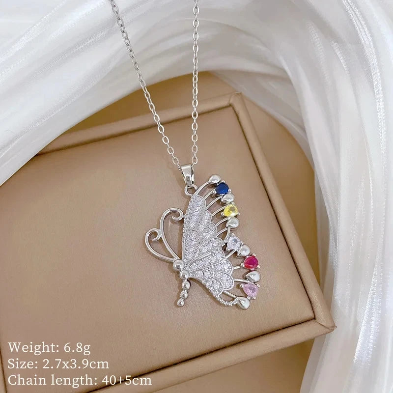 Fashionable Luxury Micro-Set Zircon Copper Pendant Necklace for Women Stylish Personality Versatile Stainless Steel Choker Jewel