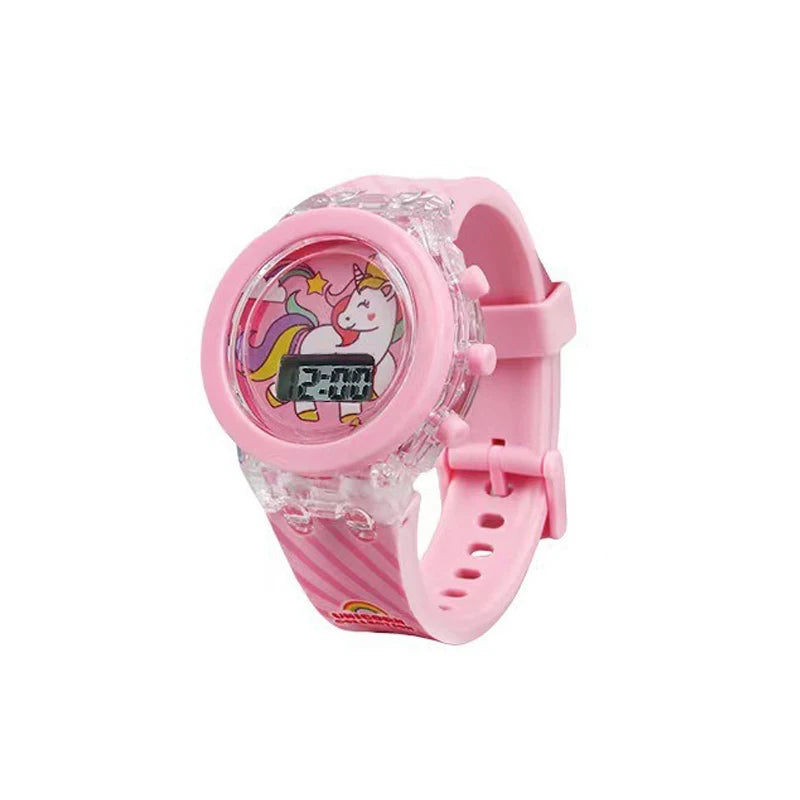 Flash Light Frozen Mickey Kids Watches For Girls Cartoon Snow White Car Children Watch Boys School Student Digitel Clock Gifts