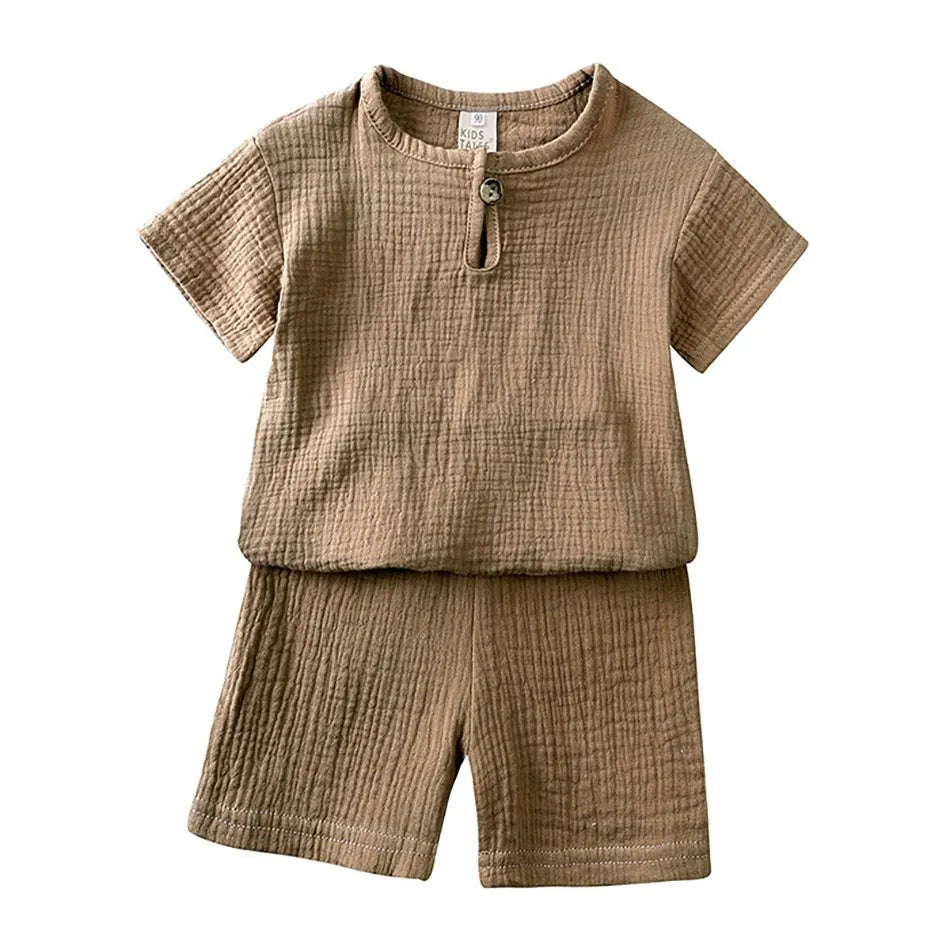 2-8 Years Children Casual Suit Baby Muslin T Shirt and Shorts Girls Blue Green White Tops and Bottoms Summer 2 Pcs Clothing Set