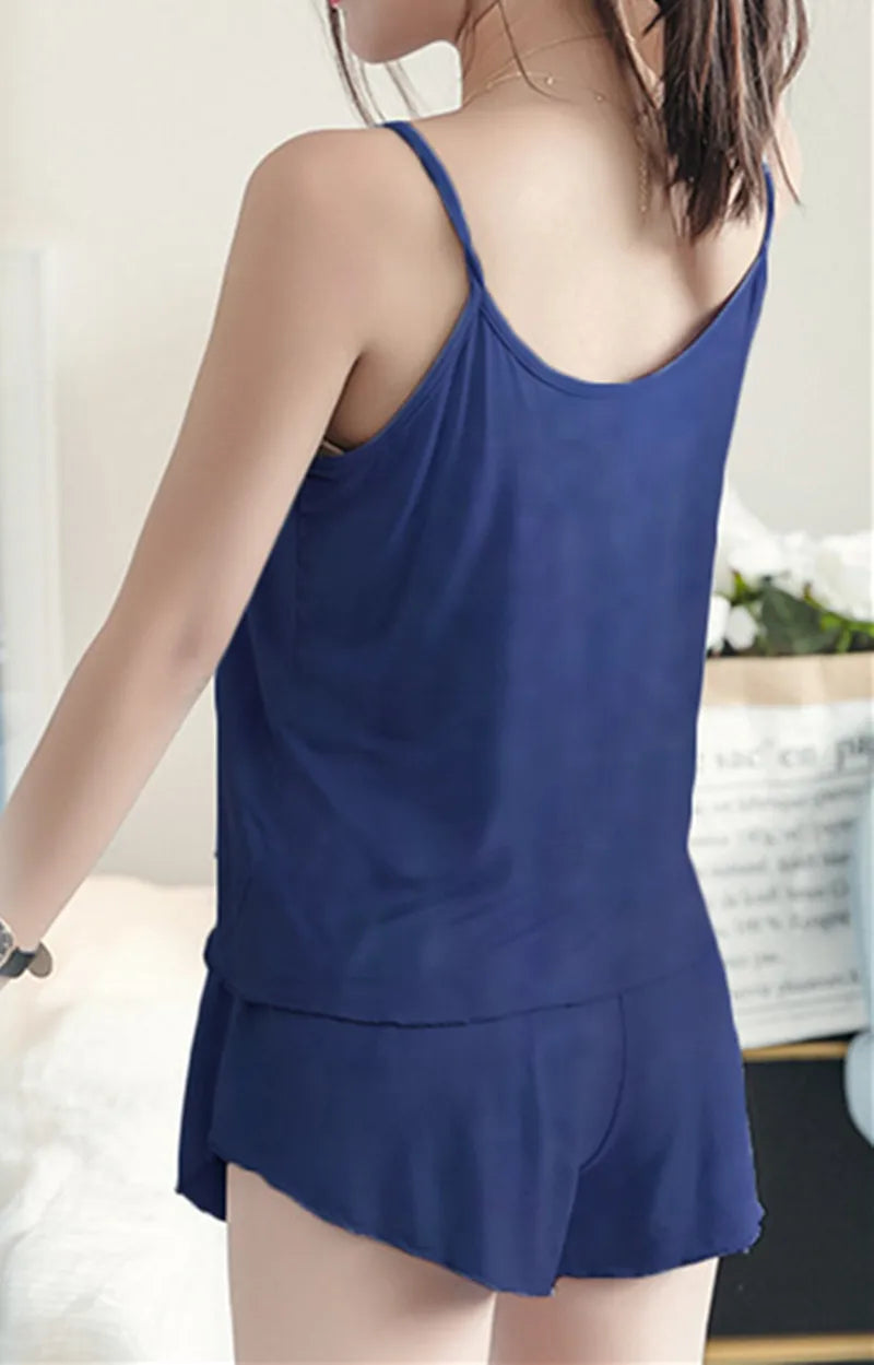 Summer New Plus Size Women's Comfortable Simple Suspenders Homewear Pajamas Two Loose Shorts Set Christmas Valentine’s  Birthday