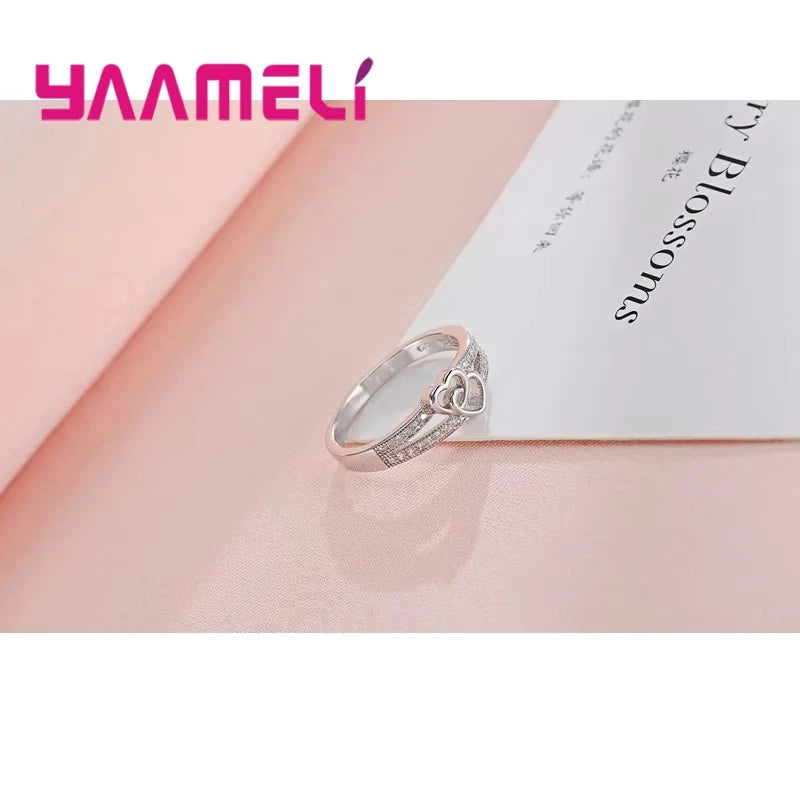 925 Sterling Silver Color Ring Simple Sweet Romantic Style Lover Gifts Cross Love Shape For Women Engagement Ceremony Jewelry