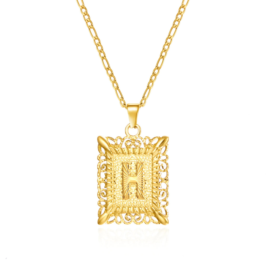Stainless Steel Initial Letter Necklace For Women Men 2025 New Stylish Square Pendant Necklace Birthday Party Jewelry Gifts