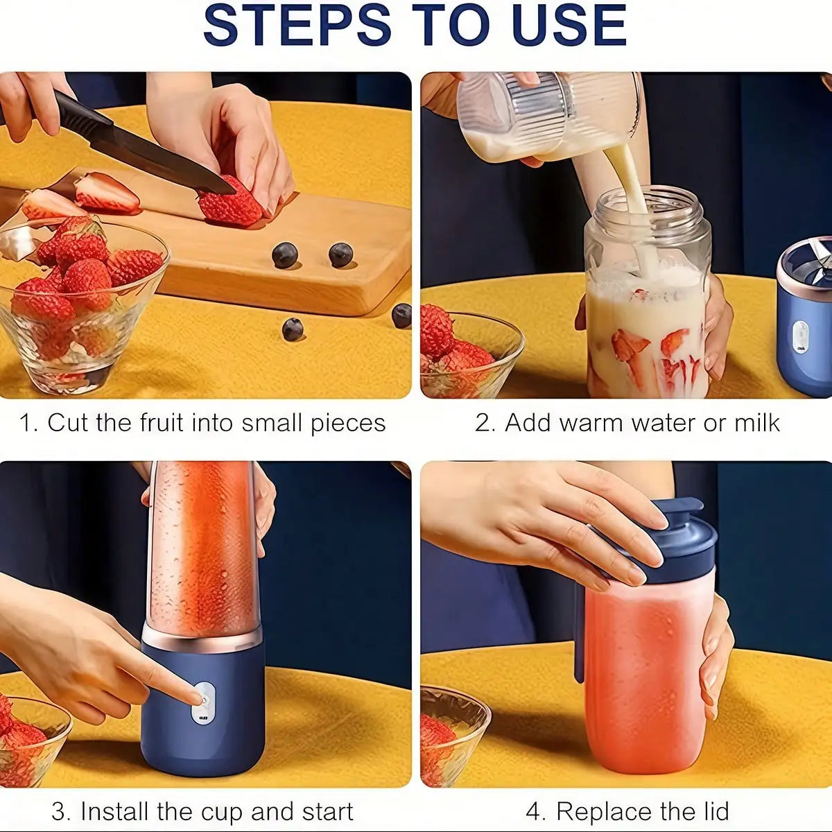 1 Pack 2 Cup Portable Blender Juicer with 6 Blades for Smoothies Vegetable Juices Kitchen Accessory Health Gift